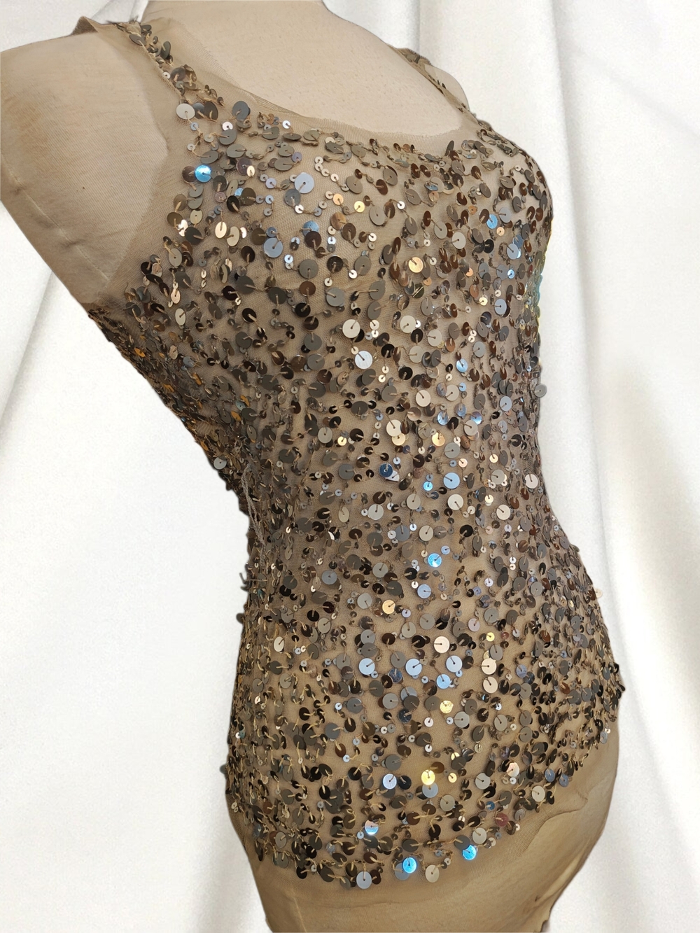 Y2K Vanity Metallic Sequin Mesh Cami Tank Top Medium EUC w/ Belt Loops (med)